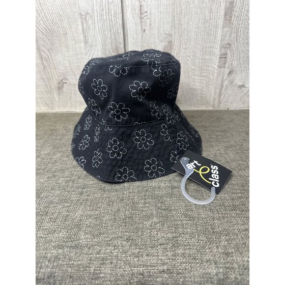 Art Class Black Embroidered Floral Bucket Hat 100% Cotton Lightweight All-Season - Picture 3 of 4